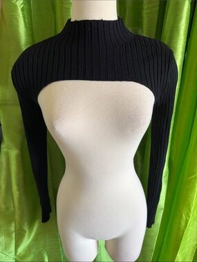 Black Rib Knit Shoulder Shrug Sweater